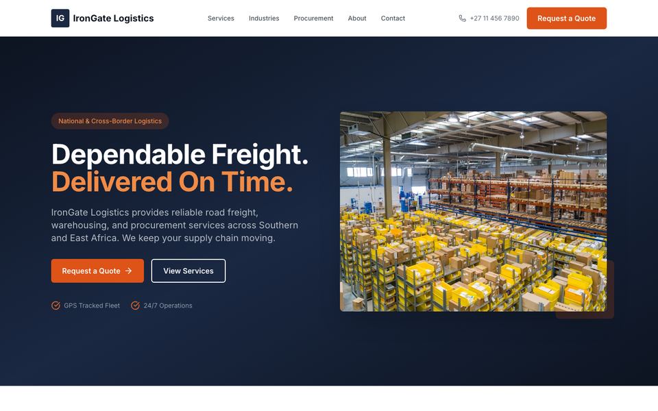 IronGate Logistics homepage