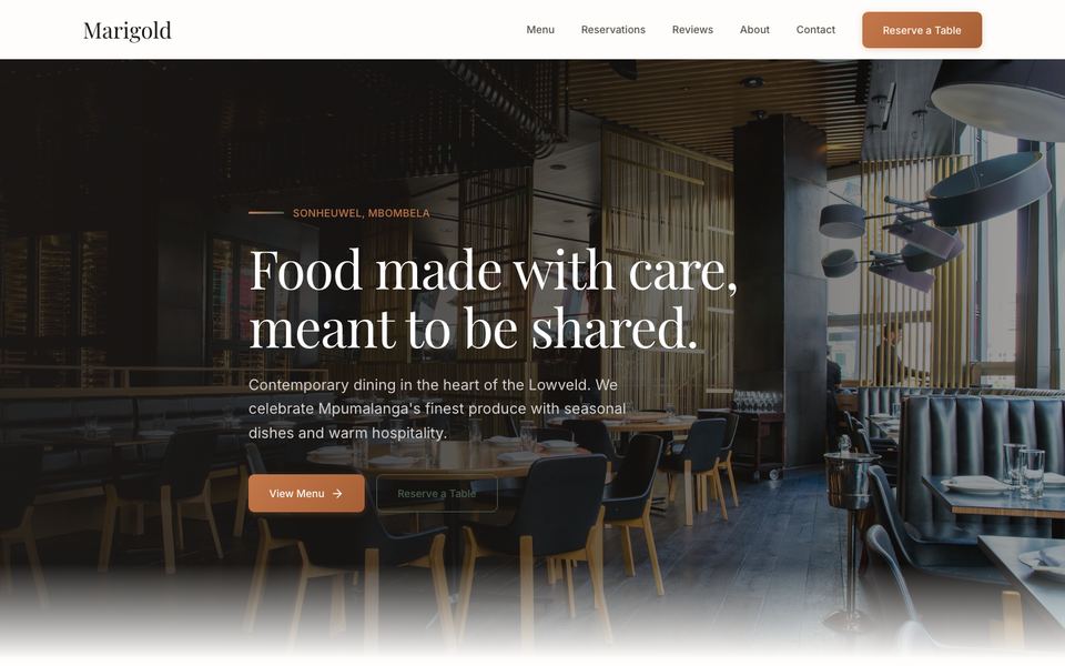 Marigold restaurant homepage