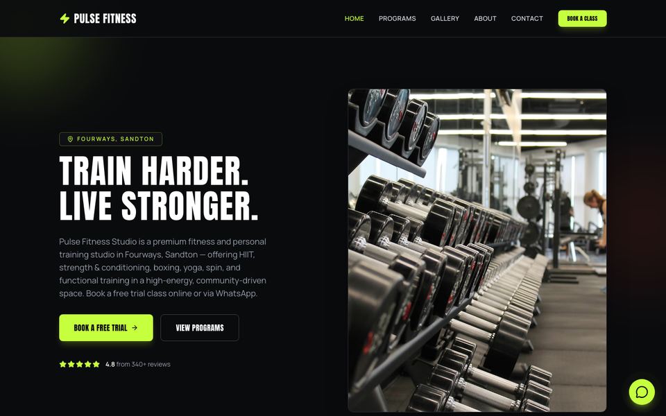 Pulse Fitness homepage